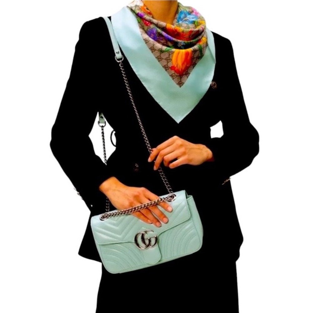 Rare & Limited Edition Gucci Marmont Small GG Matelassé Pastel Green Calfskin!